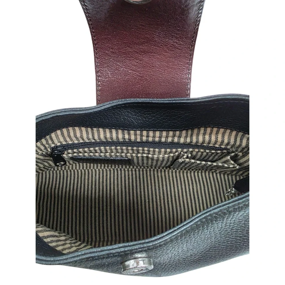 Brighton Shoulder Bag Black‎ Pebbled Leather Burgundy Trim Heart Accent Hobo
